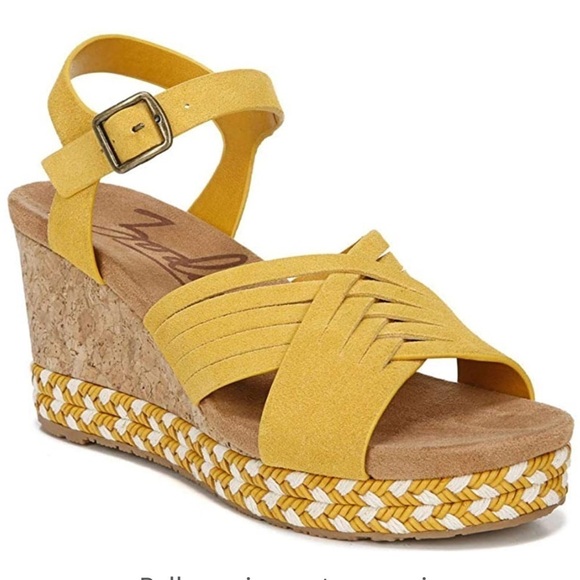 NWT Zodiac sz 8 Paola yellow suede cork wedge sandals - Picture 1 of 14
